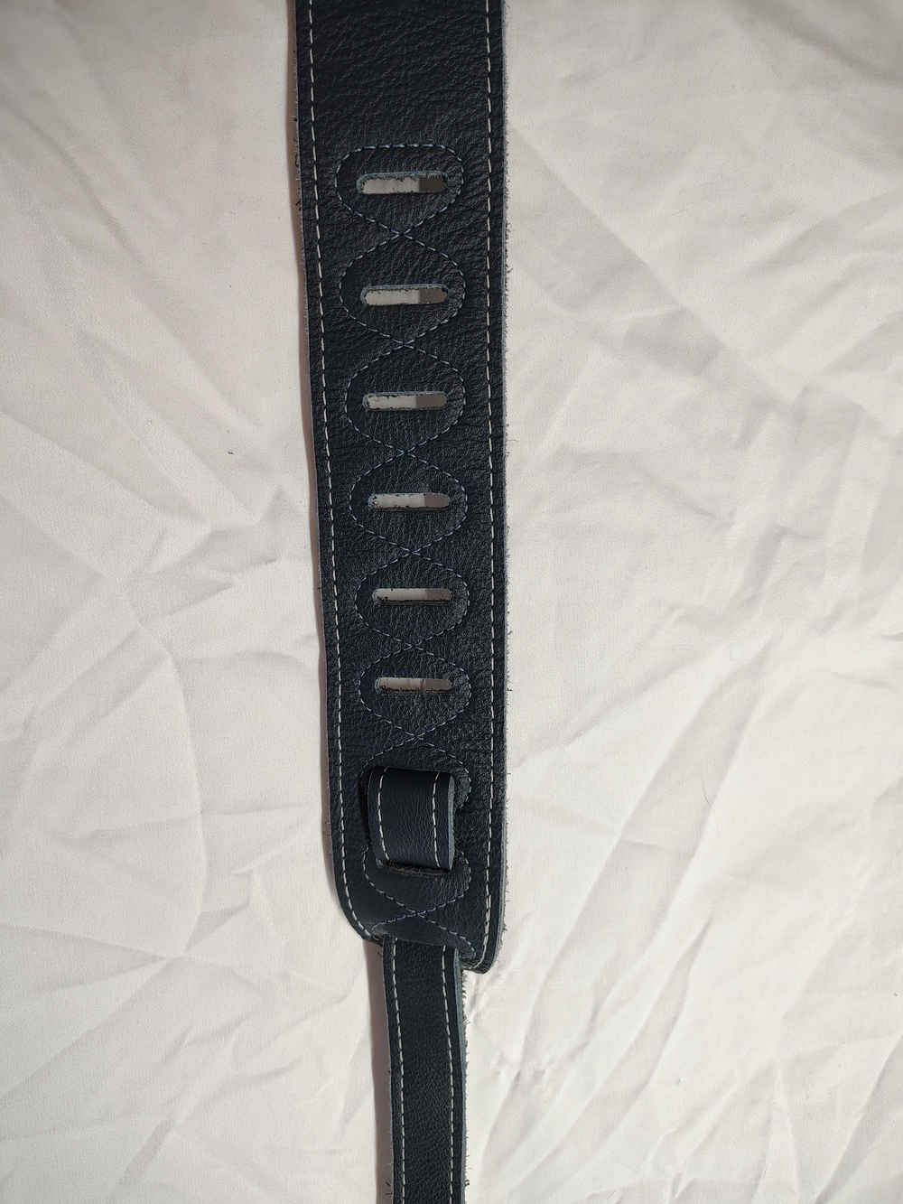 Men's Dark Gray Italian Leather Adjustable Guitar Strap with Contrast Stitching